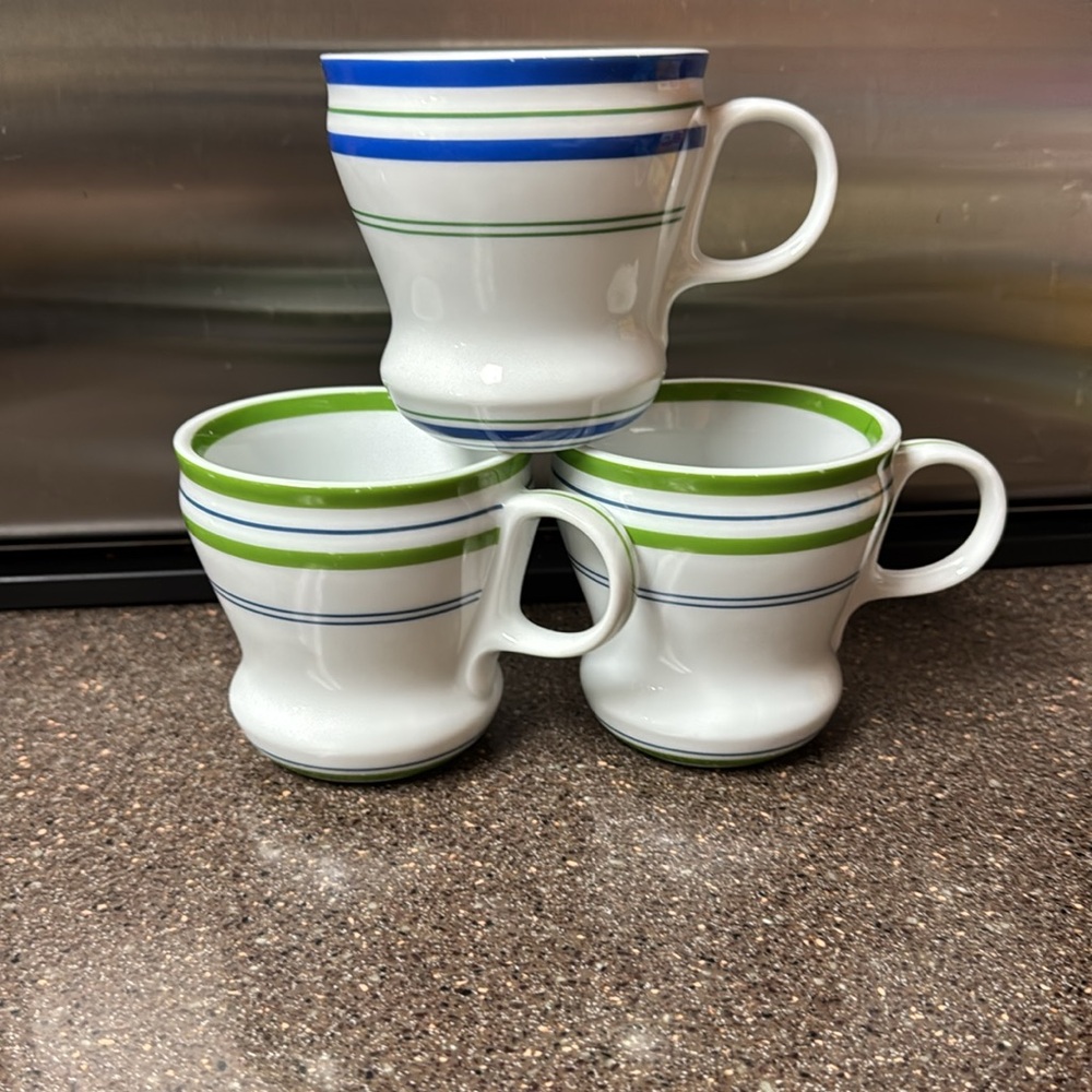 2007 Starbucks Striped Blue and Green Ceramic Mugs (3) - Picture 2 of 3